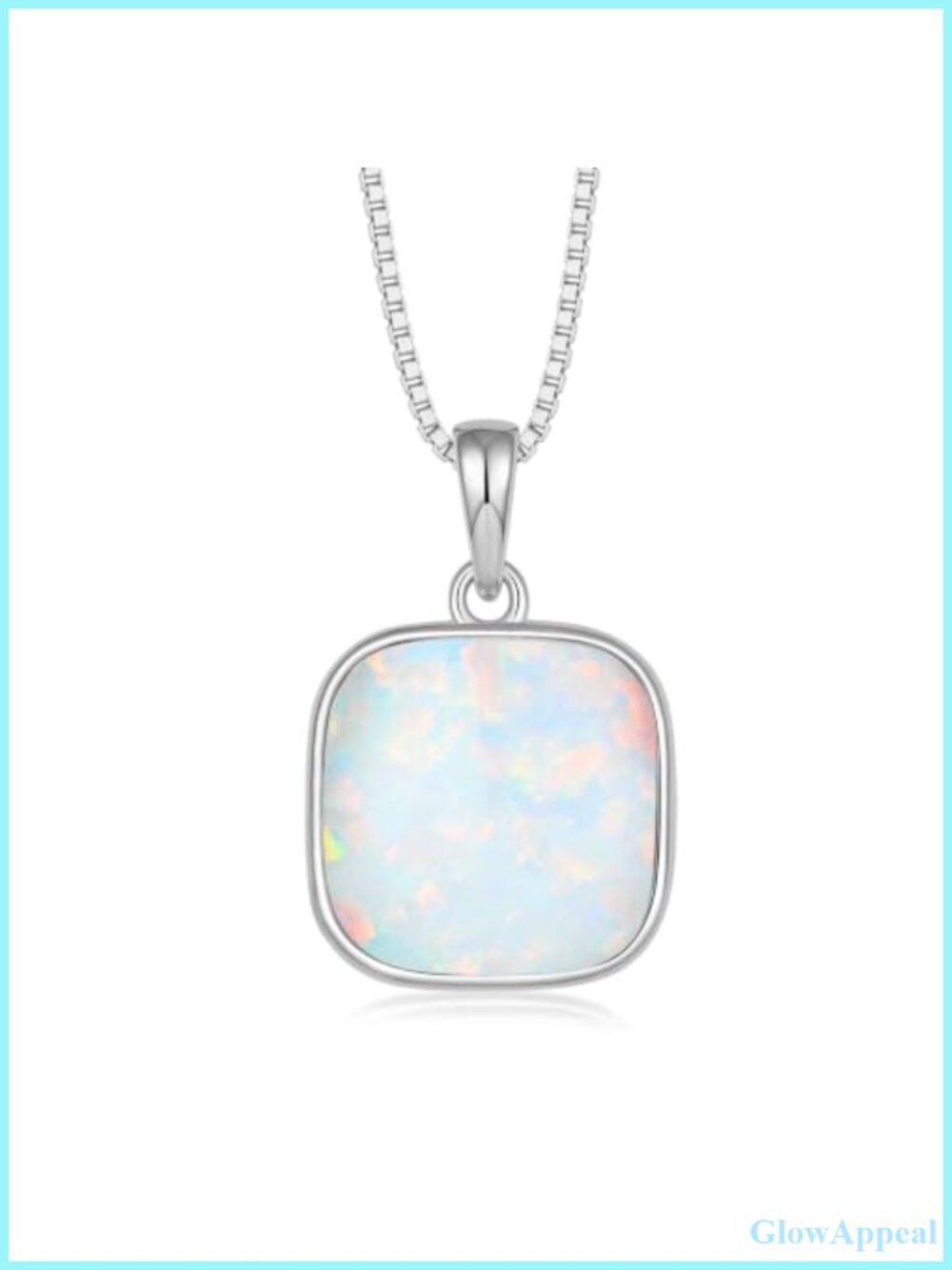 925 Sterling Silver Opal Necklace October Birthstone Square Pendant Jewelry